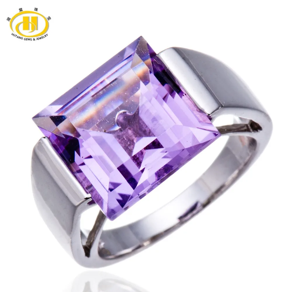 Hutang Fashion Rings Natural 12.0mm Star Amethyst Gemstone Solid 925 Sterling Silver Ring Lady Fine Jewelry Women Rings Gift