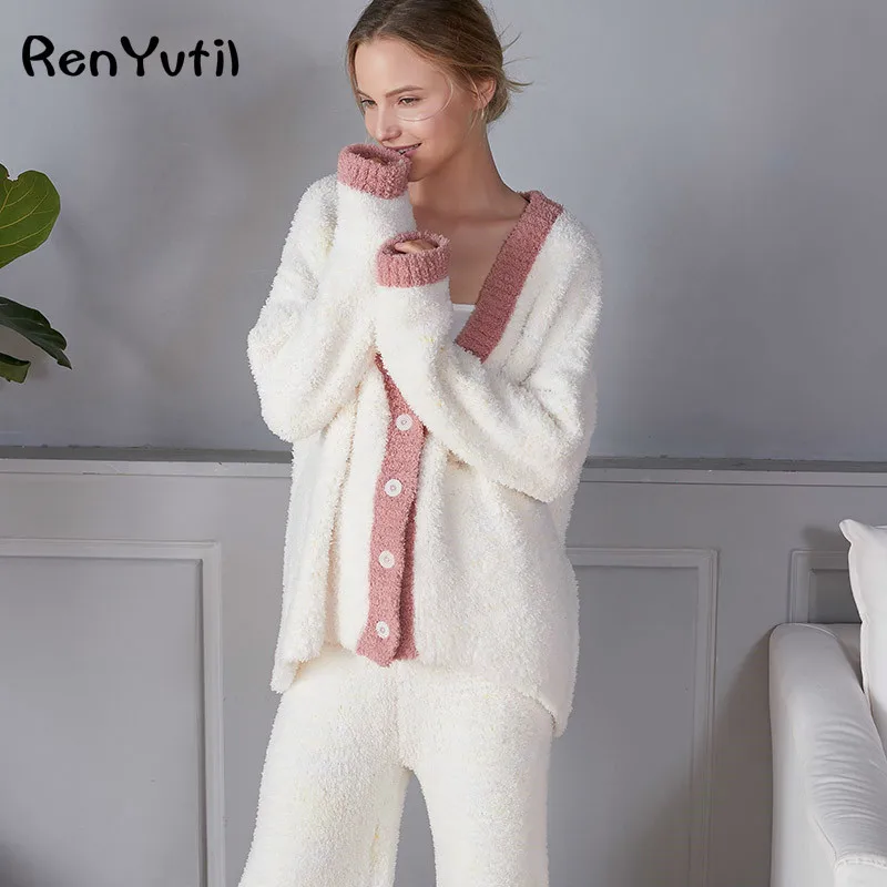 Супер мягкая женская фланелевая теплая Пижама, пижамный комплект на осень и зиму, кардиган с длинными рукавами+ штаны, костюм, домашняя Удобная стильная Пижама