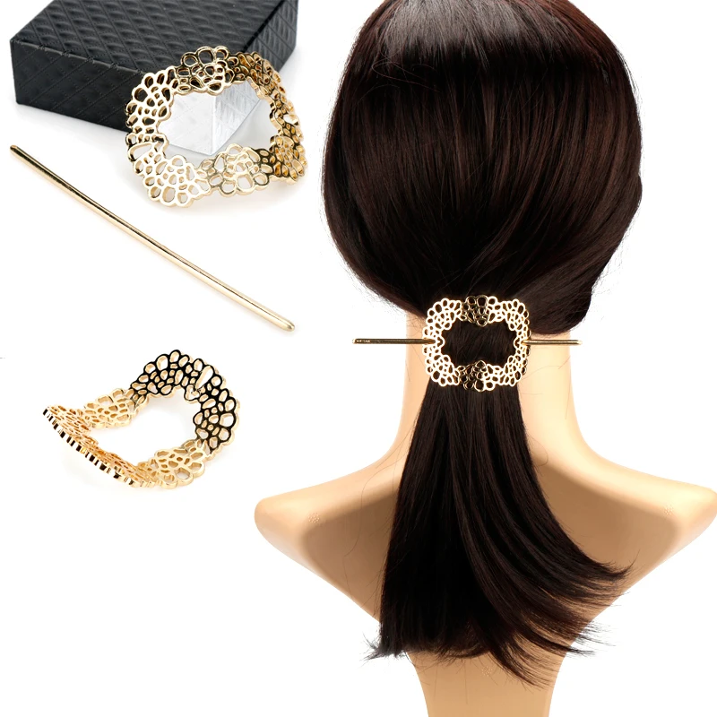 

Female Hair Accessories Gold Hairpins Sticks Fashion Headdress Hollow out Hair Clip Styling Ornaments