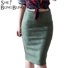 SheBlingBling Fashion Empire font b Skirts b font 2017 Spring Faux Suede Pencil font b Skirt