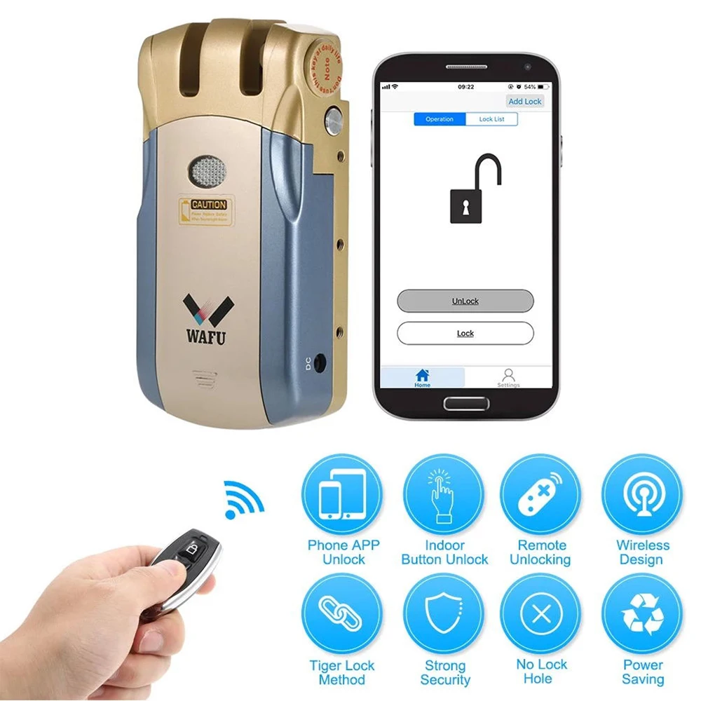 Смарт-замок Wafu с Bluetooth беспроводной дверной замок дистанционным управлением