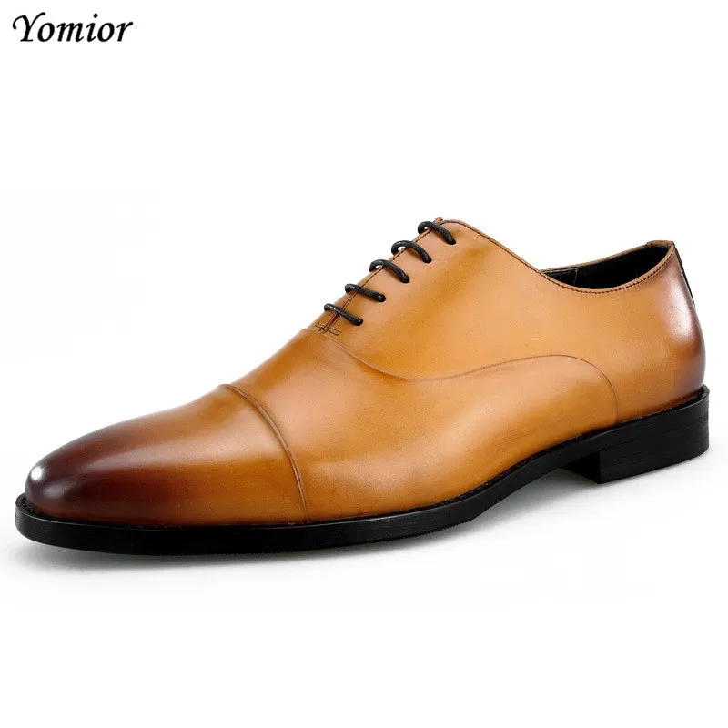 Lace Leder Herren gelb Kleid Formale up Hochzeit Büro Handgemachte Qualität Brogue Schwarzes Echtes Party Schuhe Neue Mann Sexy qw5Efq