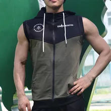 Брендовый жилет для бега Мужская однотонная хлопковая Спортивная майка тренировка бега трусцой платье из латекса без рукавов на молнии толстовки для спортзала Фитнес Топ с карманами
