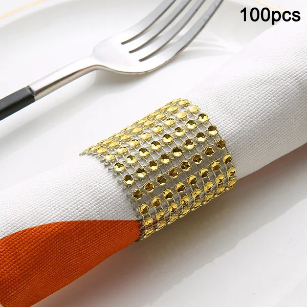 100pcs gold Салфеток Кольца для свадебной вечеринки Украшение стола Блестящие Стразы Декор кольца для салфеток TB распродажа - Цвет: 100pcs gold