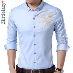 2019 социальных Длинные рукава цветок дизайнерские футболки мужчин slim fit Винтаж модная мужская рубашка Человек платье Джерси повседневная