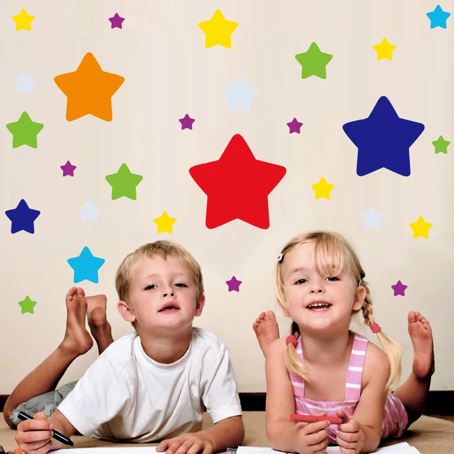 

60PCS Rainbow color Big & Small Stars Room Decor Wall Decals Stickers Children Nursery Kids Bedroom Living Room Mural Wall Art