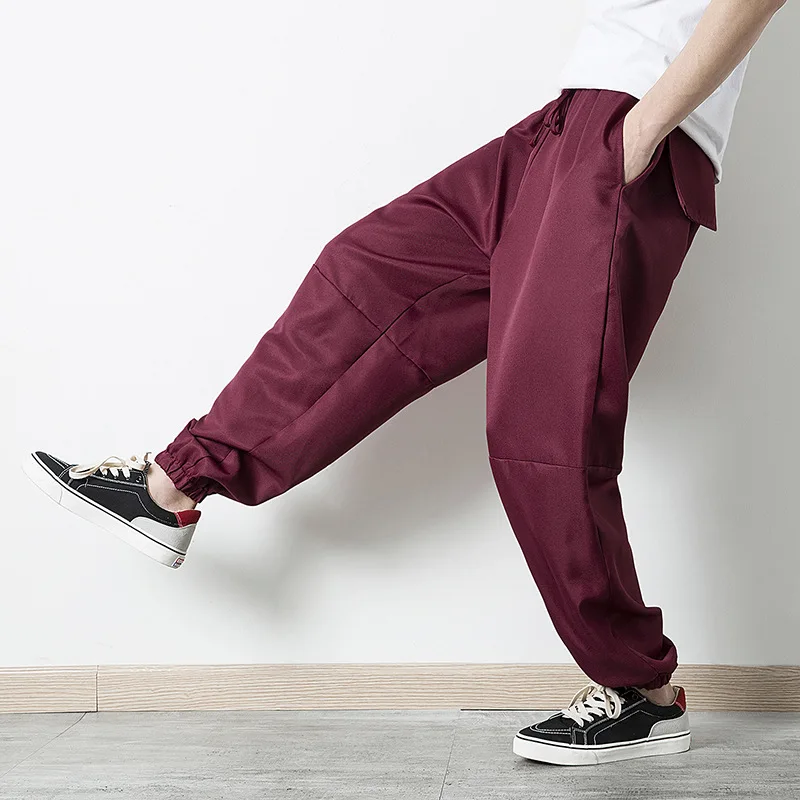 Для мужчин спортивные брюки из полиэстера Осенние Теплые Мешковатые джоггеры длинные тренировочные штаны Повседневное свободные карман