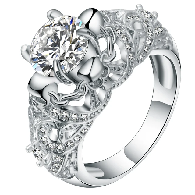 Hainon Gorgeous Clear Skull Ring Vintage Wedding Rings For Women Hainon Gorgeous Clear Skull Ring Vintage Wedding Rings For Women Punk Style Silver Color Elegant Luxury