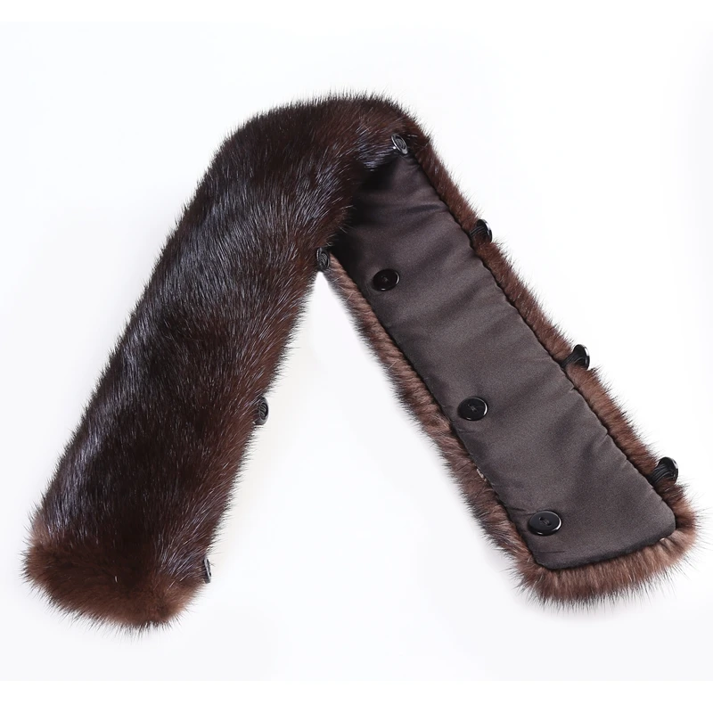 Winter Men Real Mink Fur Collar of leather Coat Solid Warm Men Genuine Fur Stand Collar Black Brown Button Lining men scarf style