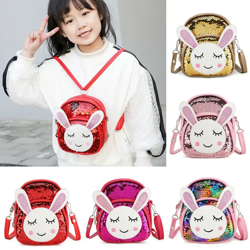 

2019 Kids Girls School Backpack Children Girl Waterproof Cute Rabbit Glitter Sequin Small Mini Backpack Crossbody Shoulder Bag
