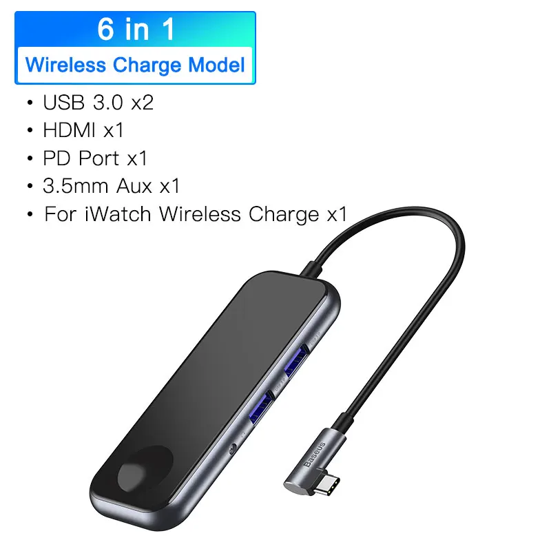 Baseus мульти концентратор USB Type C до 3,0 HDMI RJ45 usb-хаб для MacBook Pro USB C концентратор для iWatch беспроводной зарядный адаптер USB разветвитель - Цвет: Wireless Charge Type