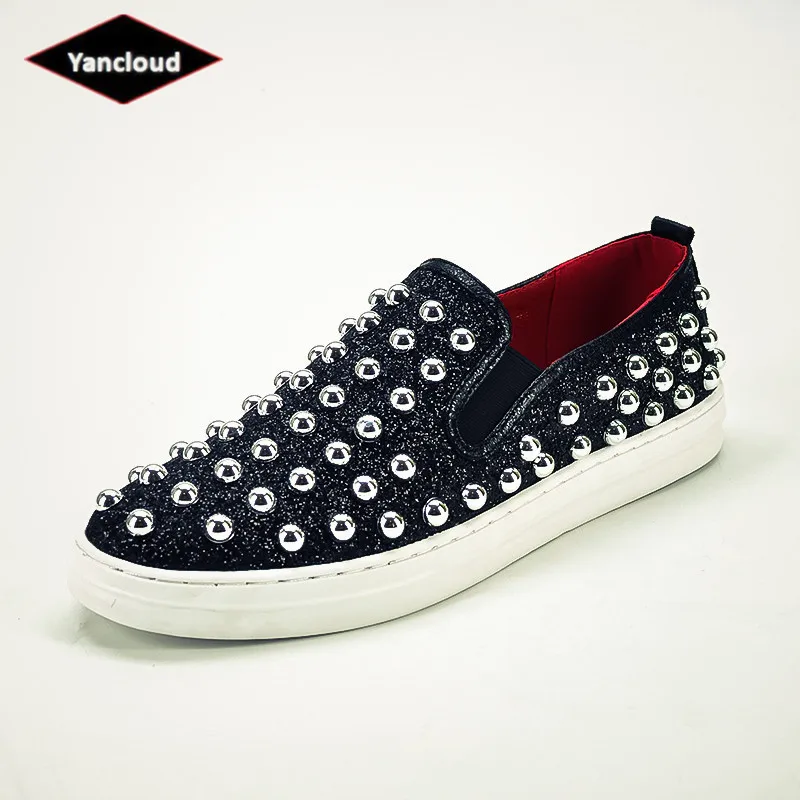 

Punk Style Spring Summer Rivet Men's Shoes New 2019 Thick Heel Loafers Man Suede Flats Shoes Slip on Casual Driving Shoe