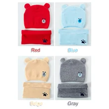 Горячая Детская зимняя шапка s наборы с шарфом теплая вязаная круглая шапочка милый мультфильм медведь Beanie-B5