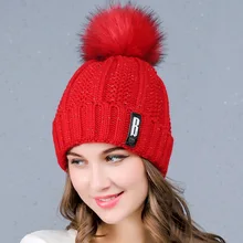 2017 new hair ball hat female students winter warm lovely wool hat plus velvet thickened all-match Double-deck knitted cap