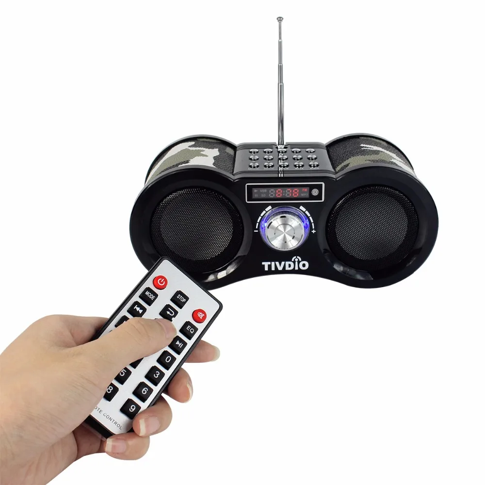 TIVDIO Camouflage Stereo FM Radio USB/TF Card With Speaker MP3 Music Player With Remote Control Receiver Radio F9203M