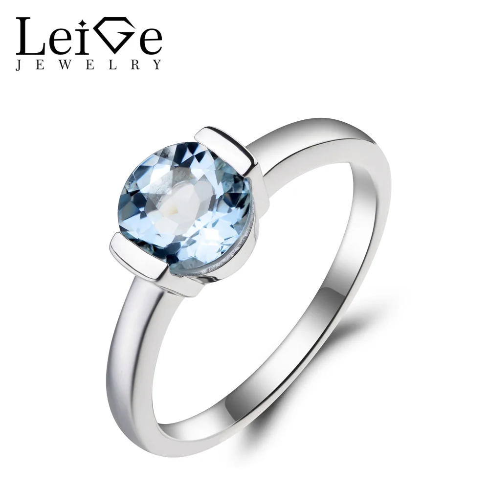 Leige Jewelry Natural Aquamarine Ring Promise Ring March Birthstone