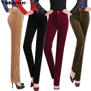 Pantalones de pana de otoño para Mujer, Pantalones rectos de cintura alta de talla grande 3XL, informales, de chándal, sueltos