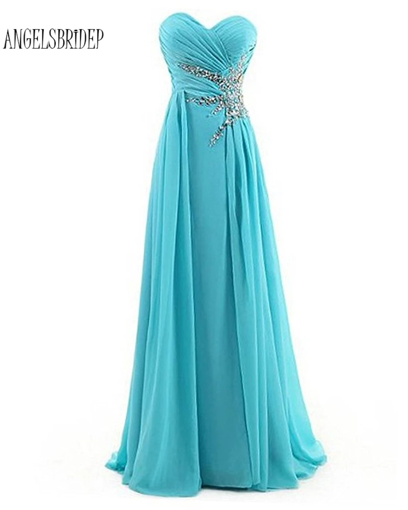

ANGELSBRIDEP A-line Elegant Prom dresses Long Sweetheart Neck Chiffon Crystal Beaded Dress for Graduation Formal Prom Gowns