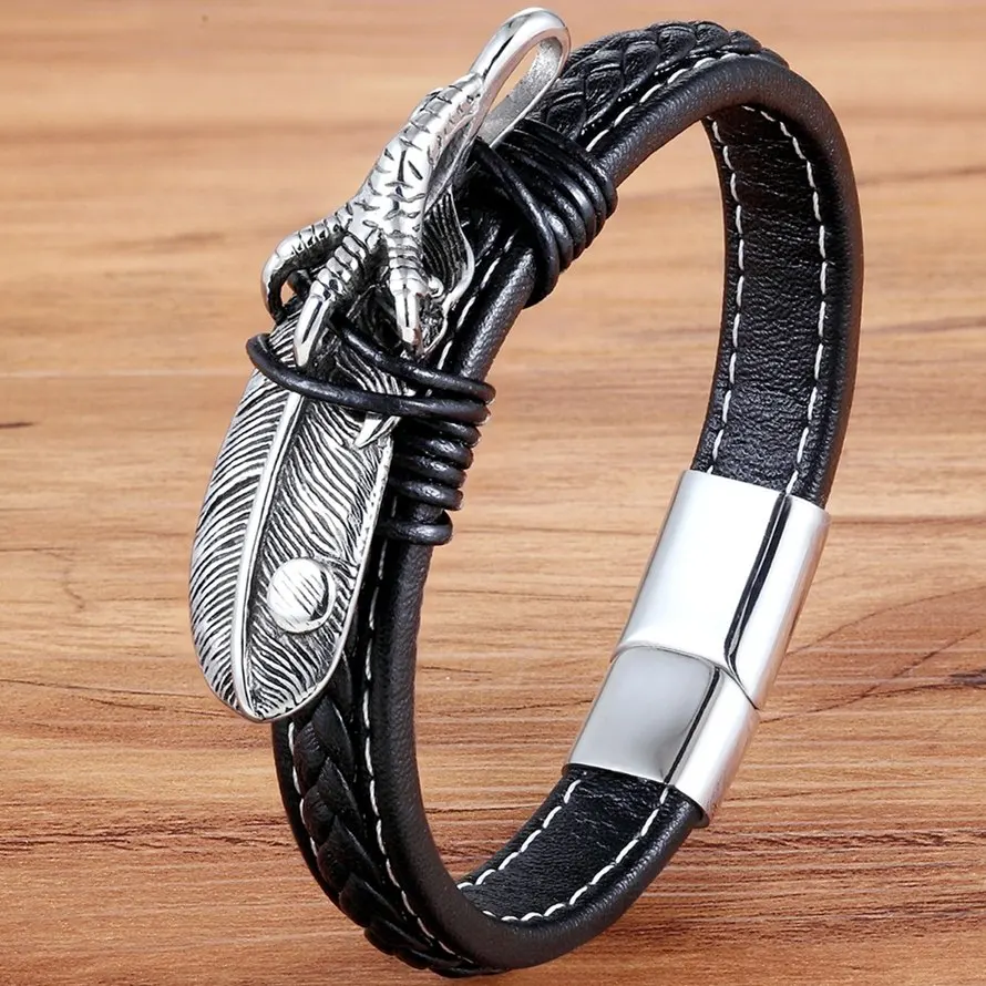 

XQNI 2018 New Arrival Multi-layers Twining Anchor Bracelet Black Genuine Leather Bracelet & Bangle For Men Wholesale Discount