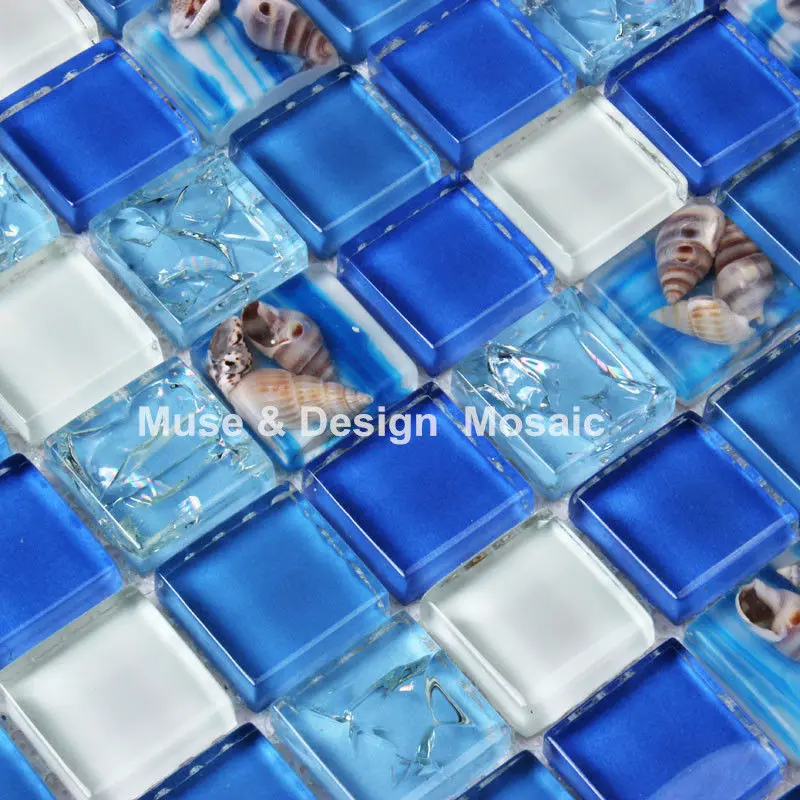Blue White glass Shell Resin Mosaic (5)_