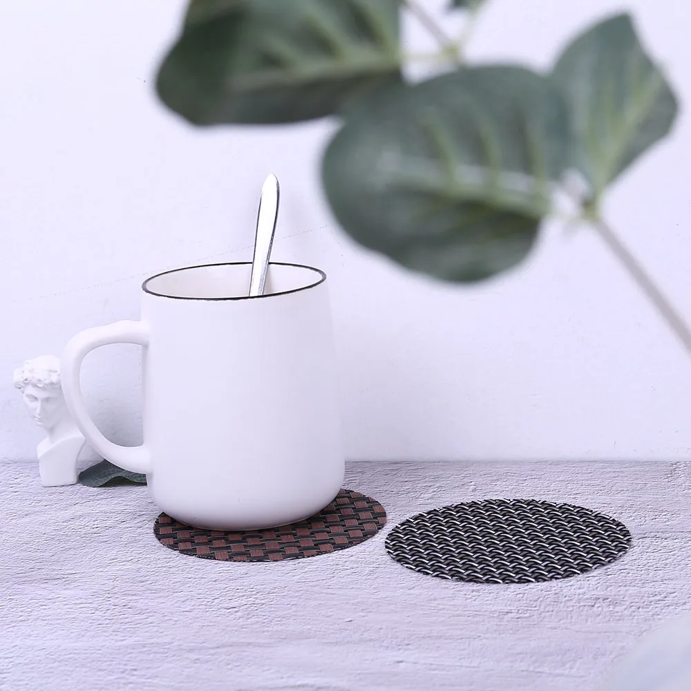 

Minimalism Round Cup Mat Compatible Crossweave Insulation Washable Table Mat Table Decor Cloth Pad Slip-Resistant Pad
