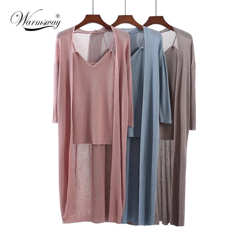 Summer Autumn Three Quater Knit Cardigans + sexy camis top v neck Women Solid Two-pieces Knitting Clothing Sets 7 colors C-001