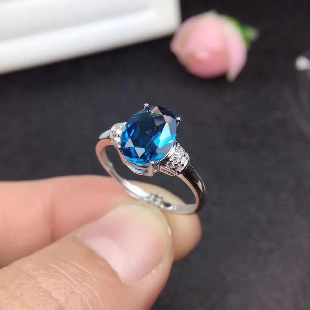 

Fashion elegance simple round Natural blue topaz gem Ring S925 Silver Natural Gemstone Ring girl Women's party Rings Jewelry