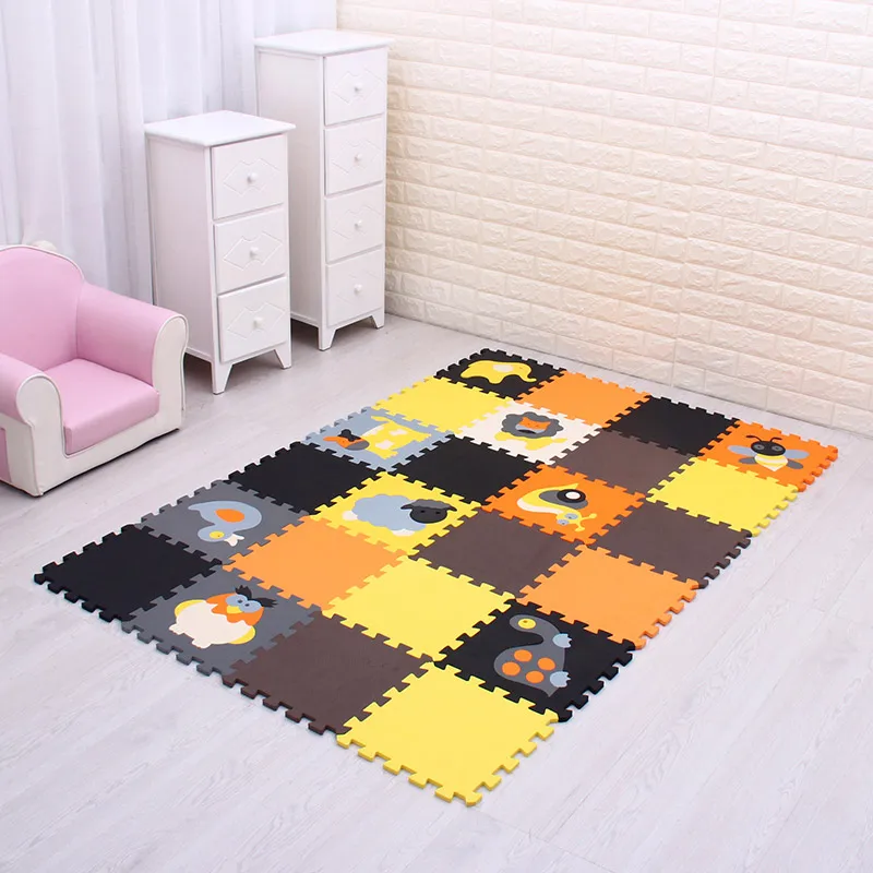 

Puzzle Play Mat For Kids Quality Cartoon Animal Pattern Solid Color Eva Foam Game Pad Baby Toddler Bedroom Safety Gym Cushion