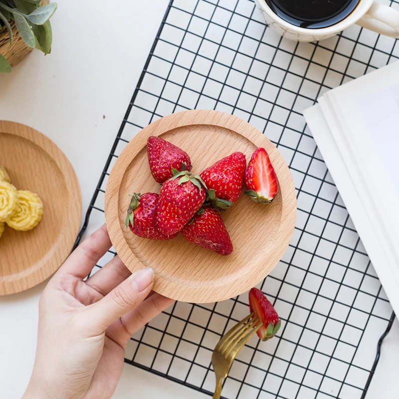 Dia 14cm Mini Cake Snack Fruit Tray Wood Round Wooden Plate Small Serving Trays Mug Coaster Tableware Wooden Utensils Household Gifts (11)