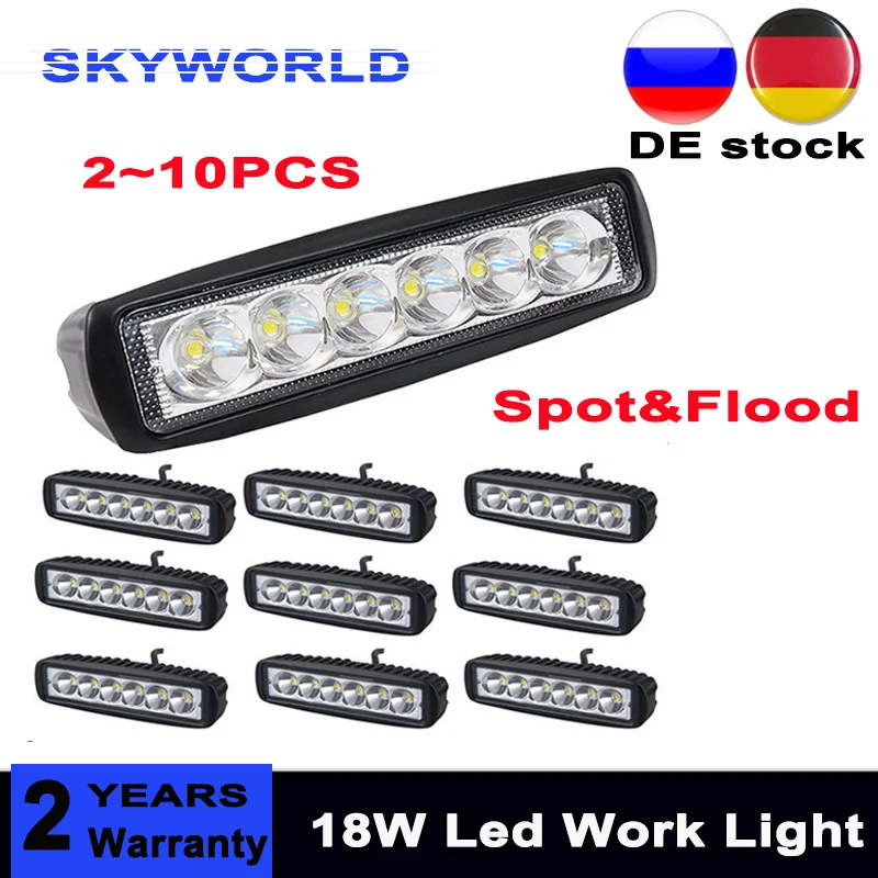 

6 inch 18W LED Work Light Spot Flood Driving Offroad Fog Lamp Worklight for Truck Trailer Car SUV Boat 4WD 4x4 9-32V
