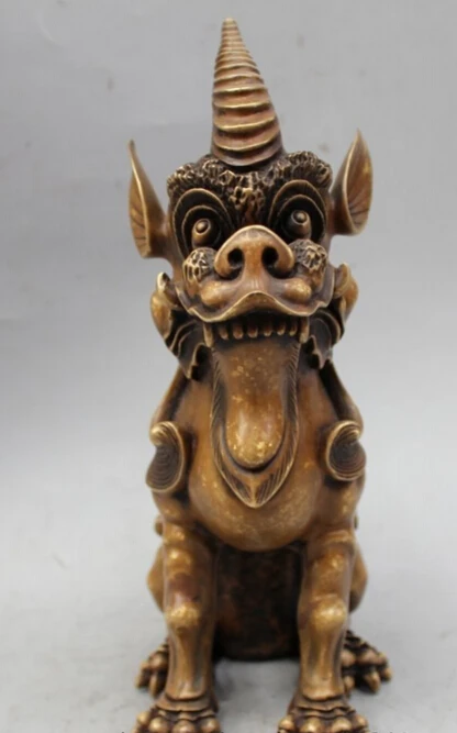 

xd 002174 11" Lucky China Chinese Bronze Dragon Unicorn Beast Pi xiu Statue Sculpture Figu