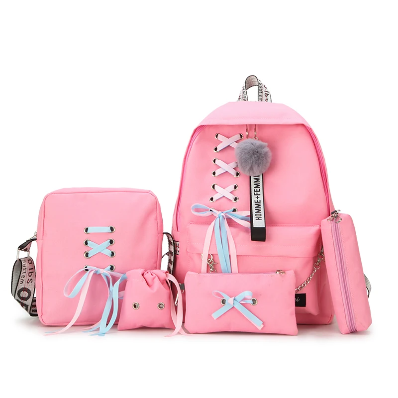 

5pcs/set Canvas School Backpack Mochila Feminina Backpack Women Mochilas Mujer School Bags For Teenage Girls Backpack SchoolBags
