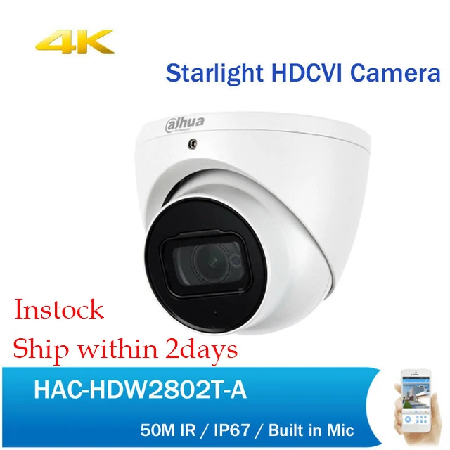 4k DH Outdoor Indoor DH HDCVI Camera HAC-HDW2802T-A 4K Starlight HDCVI IR Coaxial CCTV Camera 3.6mm