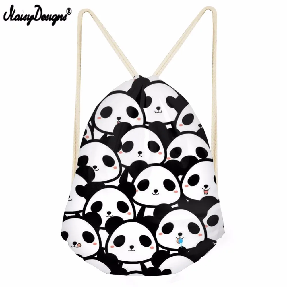 

NOISYDESIGNS Cartoon Funny Bear Printed Drawstring Bag Liittle Girl Shoulder Bag Boy Mini Backpack Female Panda Patter Bagpacks