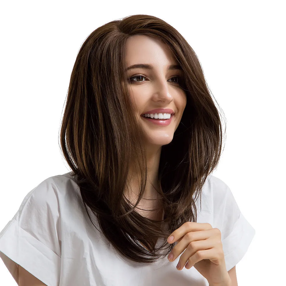 

2018 New Style Ladies Daily Straight Light Brown Side Parting Front Lace Wigs With Bangs Dropshipping Product