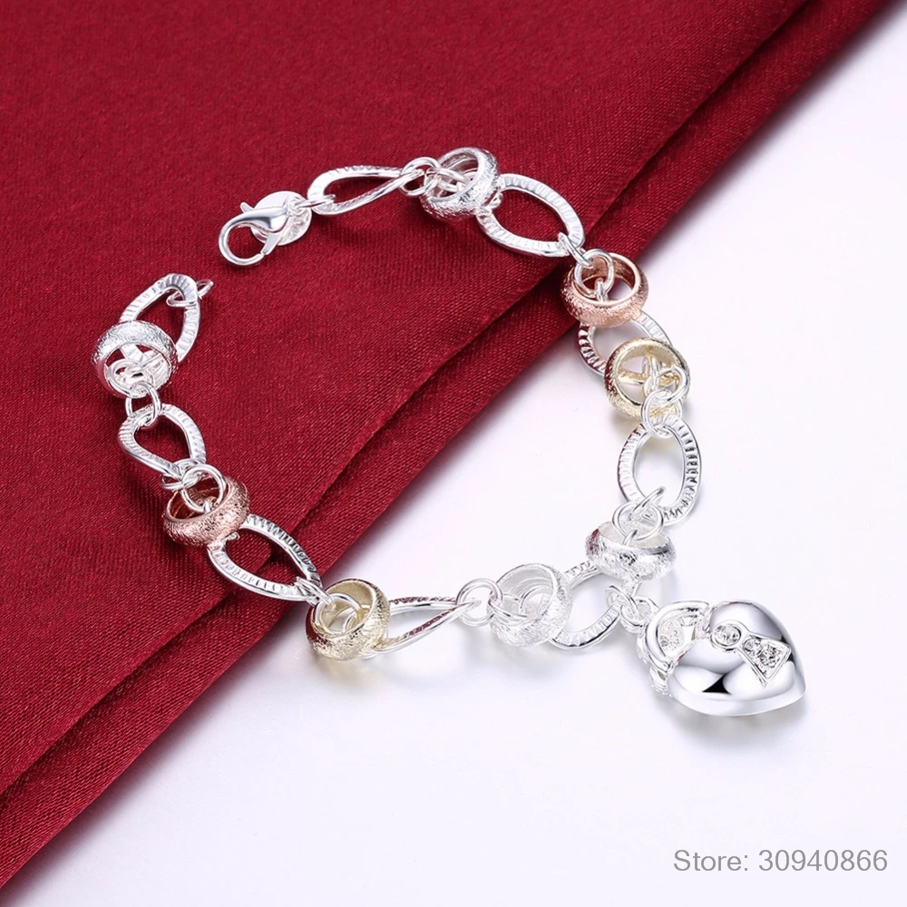 LEKANI 925 серебряный браслет, женский браслет, 925 серебро, хорошее ювелирное изделие, кристалл, сердце, замок, цветок, простые капельки, застежка-лобстер