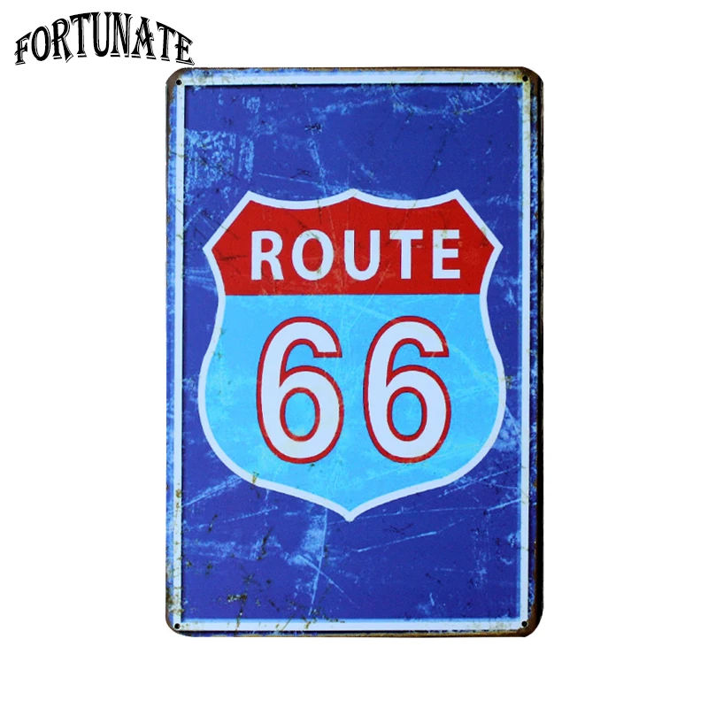 Hot Blue Colour 66 Route Sign Metal Signs Home Decor Vintage Tin Signs Pub Vintage Decorative Plates Metal Wall Art Plaques