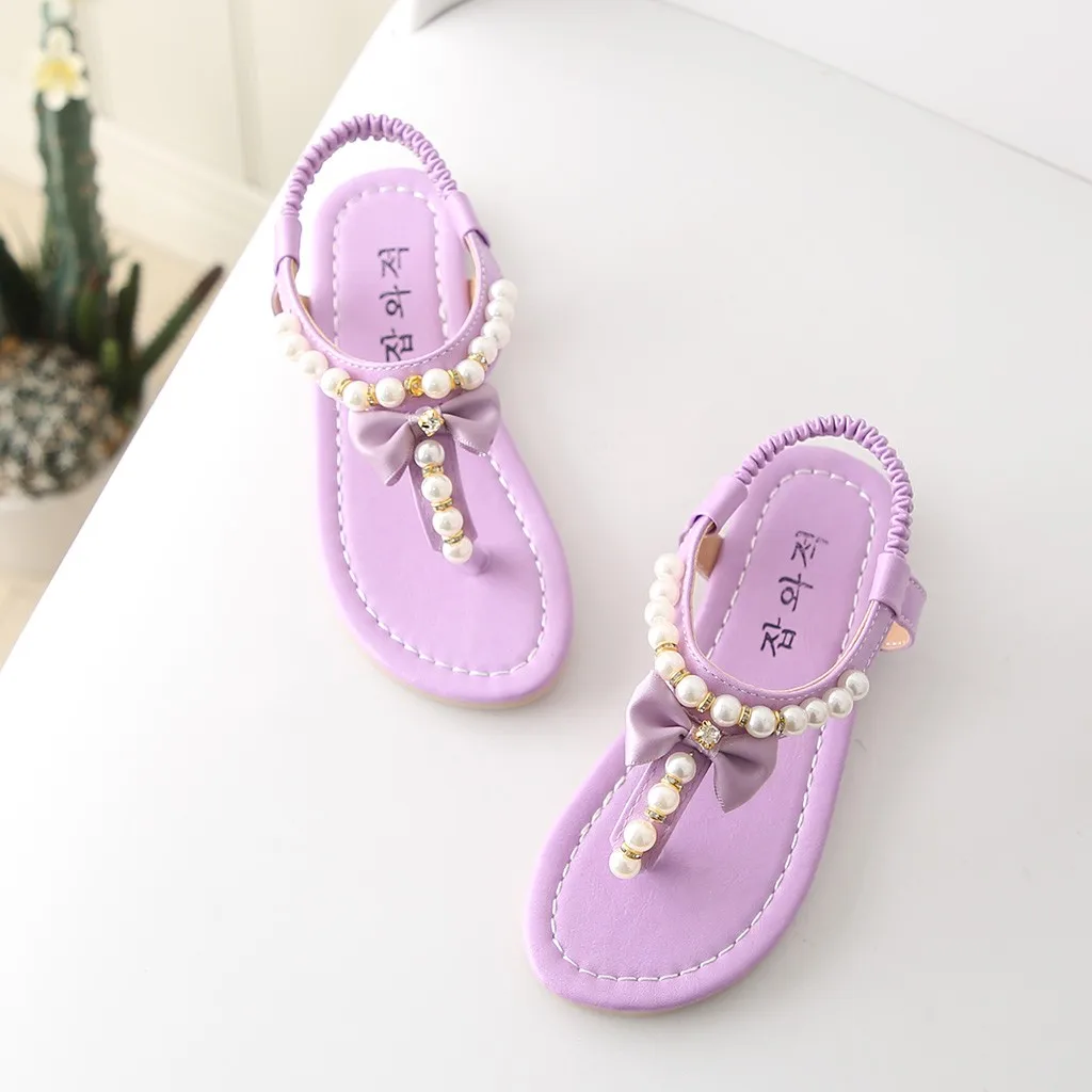 summer kids sandals for girls Bowknot Pearl Princess shoes baby girl sandals Thong kids sandals crystal bebek ayakkabi A1