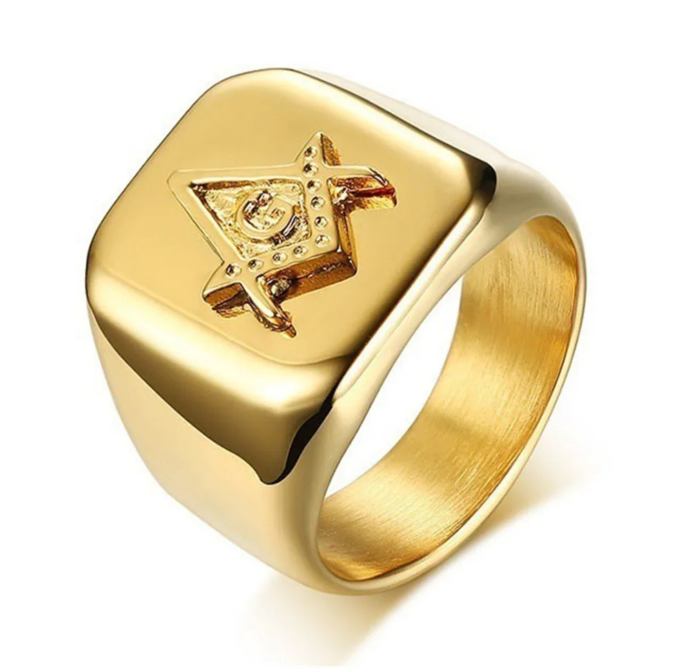 

Free Shipping Domineering Masonic Ring Casting Punk Gothic Free Mason Gold Color Finger Rings For Men Wholesale