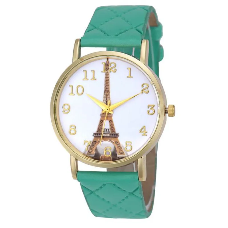 Модные женские наручные часы в стиле Парижа, Эйфелева башня, Женские Аналоговые кварцевые наручные часы из искусственной кожи, повседневные наручные часы Montre Femme#2AP26 - Цвет: Mint Green