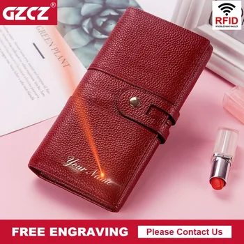 

GZCZ High Quality Wallet Female Long Genuine Leather Women Wallets Fashion Zipper Purses Cell Phone Pocket Coin Purse Money Bag