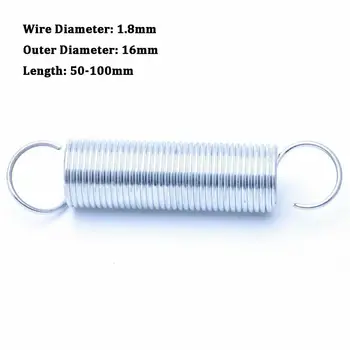 

1Pcs Tension Spring With Hook Wire Diameter 1.8mm Outer Diameter 16mm White Zinc Plated Extension Spring Length 50-100mm