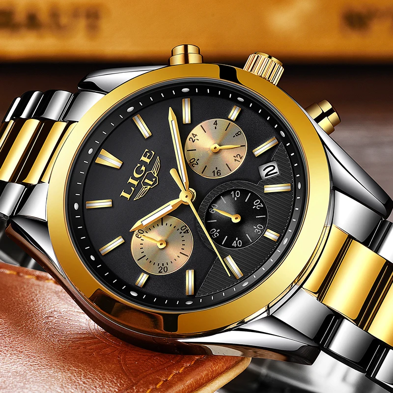 

2018New LIGE Men watch Luxury Brand stainless steel Quartz watches Mens fashion Field Sport Waterproof Clock Relogio Masculino