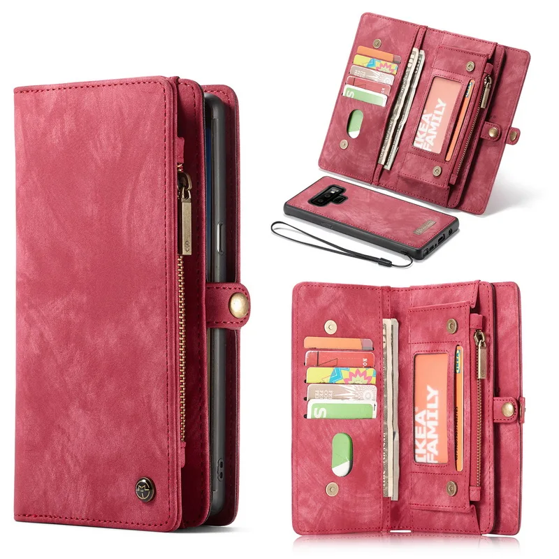 Роскошные кожаные молния многофункциональный бумажник чехол для samsung Galaxy Note 9 8 S9 держатель для карт чехол для samsung S8 S9 плюс s7 край - Цвет: Red
