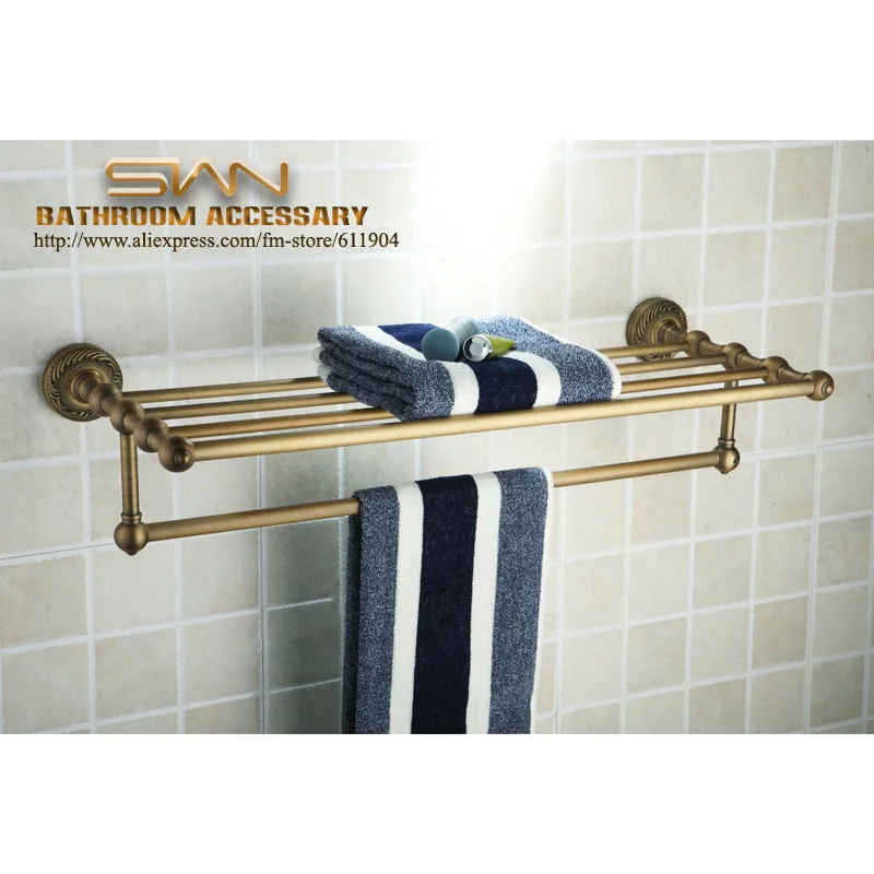Antique Brass Bathroom Bath Towel Rack Shelf With Tewel Bar 3611601in