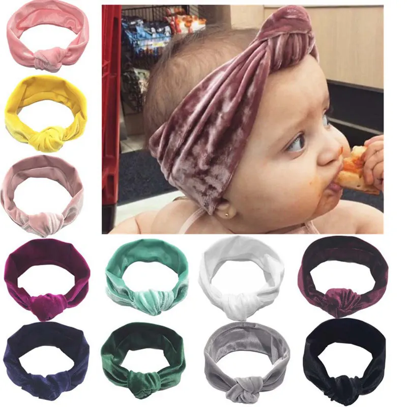 

Baby Toddler Cute Girls Bow Hairband Turban Knot Rabbit Headband Solid Color Velvet Headwear Baby Girls Hair Accessories