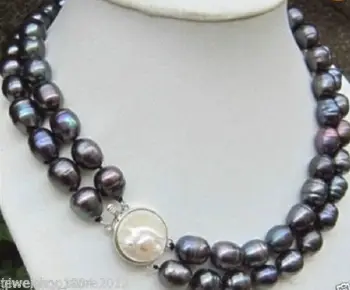 

HOT 2row 11-13MM black BAROQUE south sea REBORN PEARL NECKLACE 17-18
