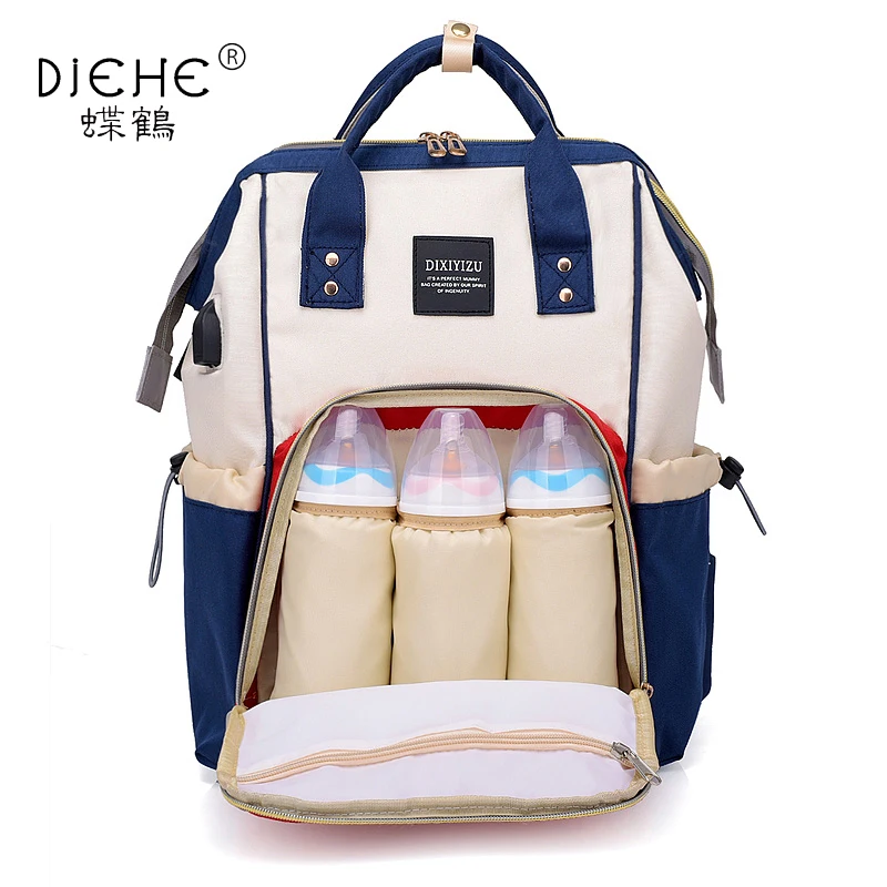 

2018 USB Charging Baby Nappy Bag Mummy Daddy Backpack Large Capacity Waterproof Casual Double Shoulder Bag Women Backpacks
