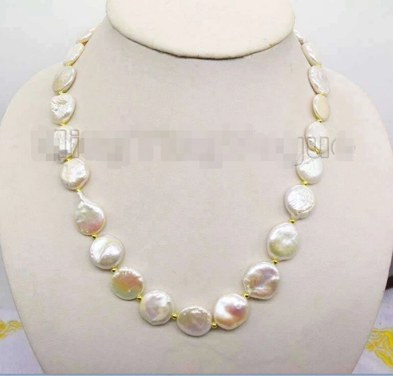 

FREE shipping>>>>>> 15x5mm Coin Shape White pearl with golden bead Alloy Chain 17" necklace_PEN22 6.07 6.8
