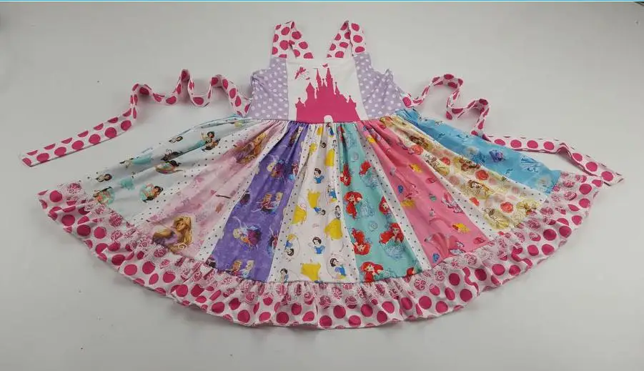 Летнее платье принцессы с рукавами и изображением замка для девочек; платье большого размера; изысканное платье с замком